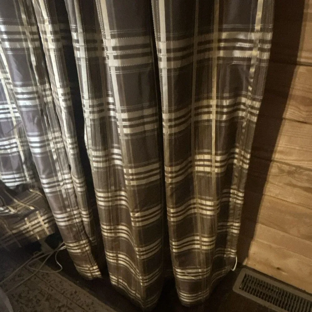 Chris Madden JCPenney Mystique Plaid Drapes 2 Panels Brown Gold Lined 54x84 VTG